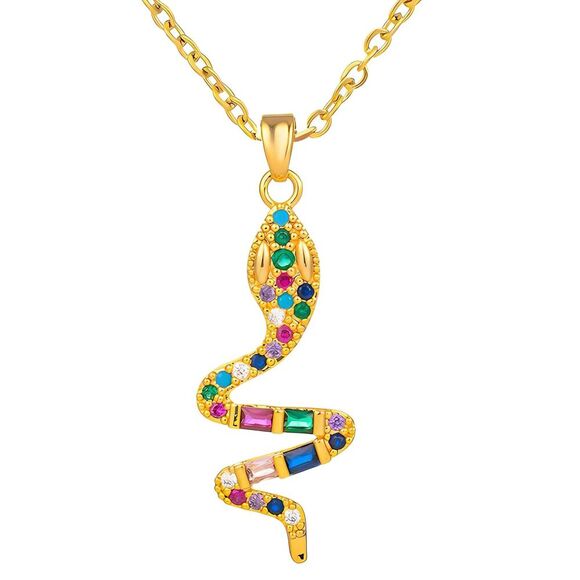 18K Gold Plated Women's Snake Necklace Cubic Zirconia Waterproof Jewelry - Picture 1 of 12
